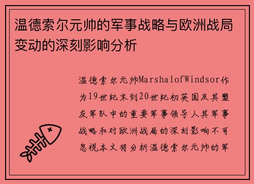 温德索尔元帅的军事战略与欧洲战局变动的深刻影响分析
